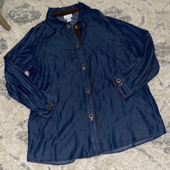 NWOT Soft Surroundings Plus Size Denim Chambray Tencel Weekend Top - Picture 5 of 11